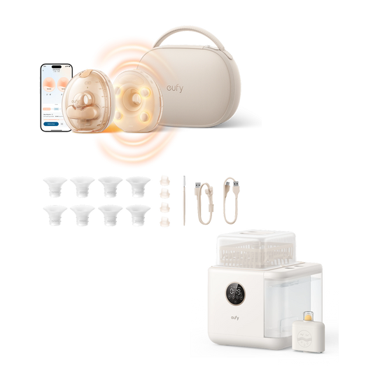 eufy S2 Pro Massaging Heated Electric Breast Pump with Charging Case + eufy S1 Pro Baby Bottle Washer and Steriliser